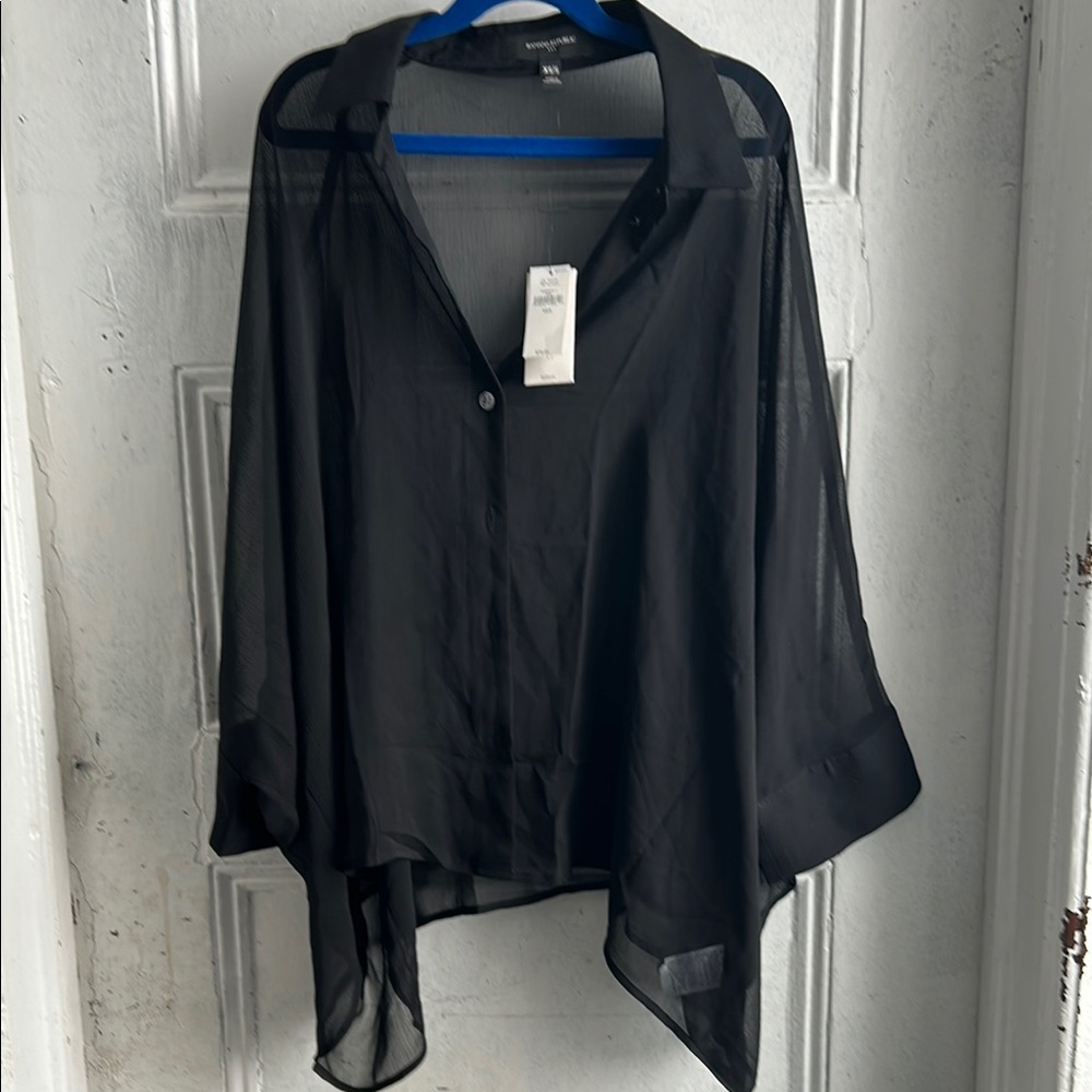 NWT Banana Republic Black Sheer button dolman sleeve blouse  - size Xs/S